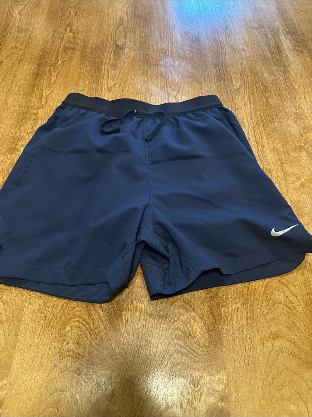Nike Navy and Black Kids' Athletic Shorts with White Swoosh